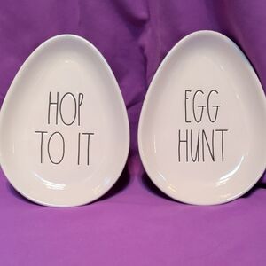 Rae Dunn Cream Egg Plates Set - Hop to It & Egg Hunt